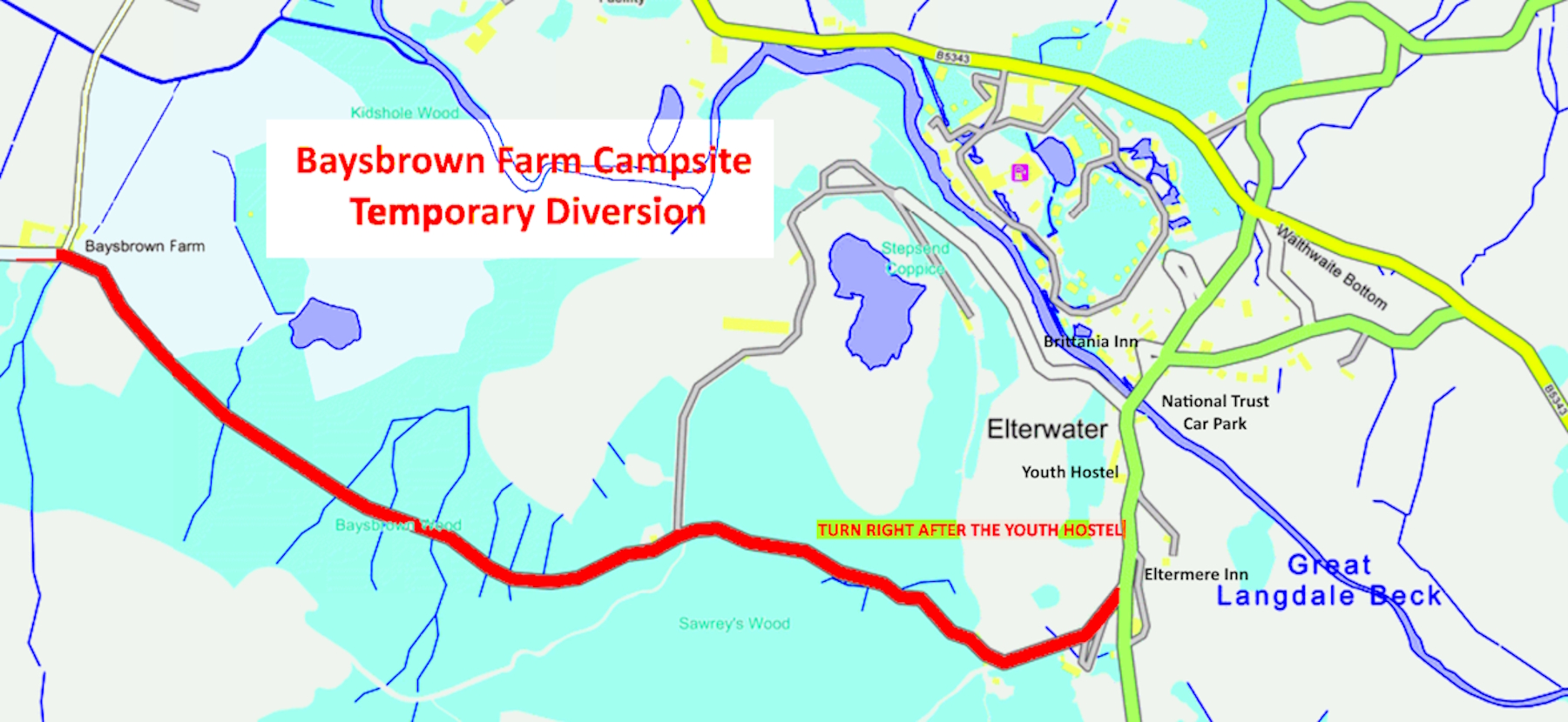 Alterntative Acces to Baysbrown Farm Campsite Map